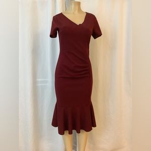 Small, Burgundy, Ruched Front Mermaid Hem Dress